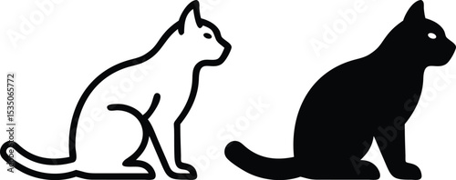 Minimalist Seated Cat Silhouette in Simple Line Art Vector with Elegant Profile View