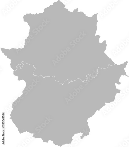 Extremadura, Spain – administrative vector map with province boundaries (Web Mercator projection, PPT-compatible & fully editable)
