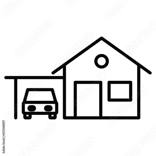 house with garage icon Outline isolated logo mark