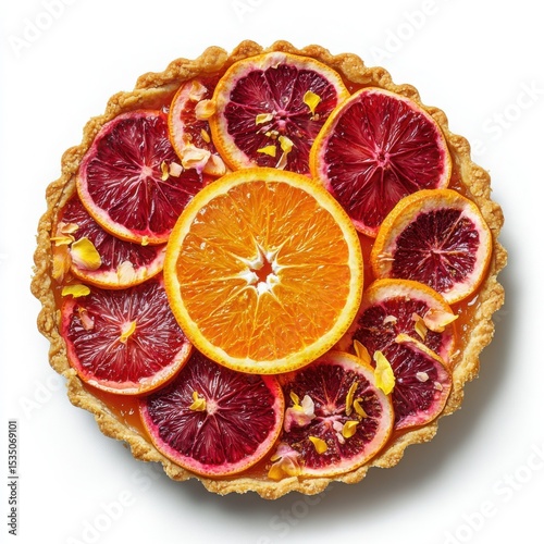 A different delicious spring dessert, a zesty blood orange and hibiscus tart with a golden pastry crust, 