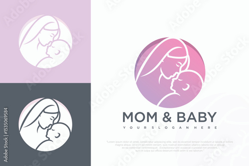 Mom and baby logo design icon with unique element concept . vector illustration