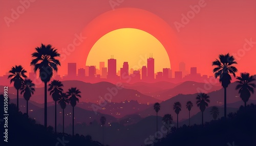 sunset in the city, Los Angeles Sunset Skyline