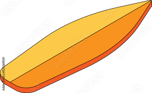 주황색과 노란색으로 된 긴 형태의 서핑보드 또는 패들보드 일러스트
