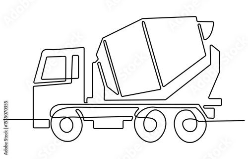Continuous One line drawing of truck mixer cement vector illustration. cement car industry vehicle business one line art design vector. heavy equipment vehicle construction concept.