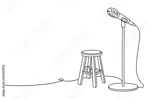 Microphone and Stool on Stage Line Drawing