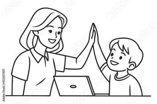 Mom Congratulating Son with High Five Sketch