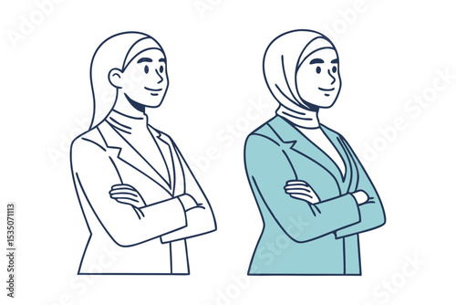 Muslim Professionals in Line Formation Drawing
