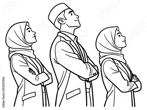 Minimalist Line Drawing of Muslim Business Team