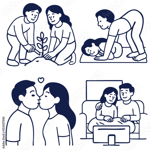 Planting yoga kissing couple love togetherness family bonding happiness relaxation nurturing