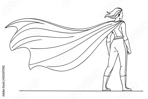 Heroine with Flowing Cape Standing Back View
