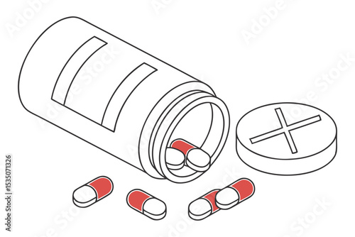 Isometric Pill and Capsule Icon Set on White