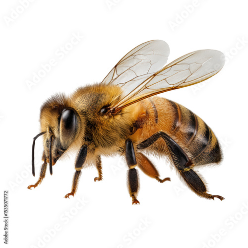 Detailed Overview of a Honeybee Nature's Pollinator on transparent background. photo