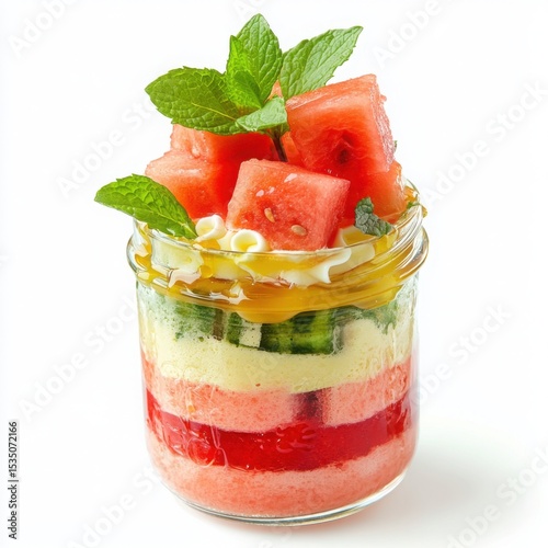 A different delicious watermelon and mint jar cake, featuring refreshing watermelon sponge, 