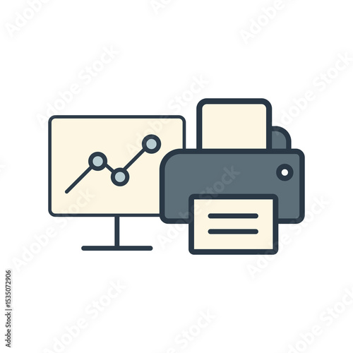 Chart and printer icon pack for office reports, data analysis printing, infographic visualization, workflow design, and business intelligence materials