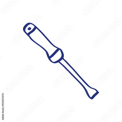 Blade head screwdriver sketch. Construction tool. Color vector instrument illustration