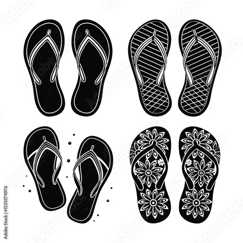 A pair of flip-flops silhouette bundle white background	