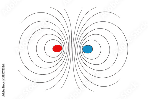 Magnetic field lines revealing attraction between opposite poles, transparent background enabling seamless scientific visualization and design integration