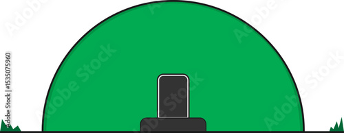 묘비가 있는 녹색 언덕 일러스트 배경