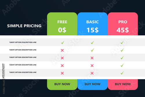 tariff plan subscription vector infographic template on dark background