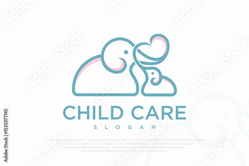 Photography elephant logo baby and mom design template . vector illustration
