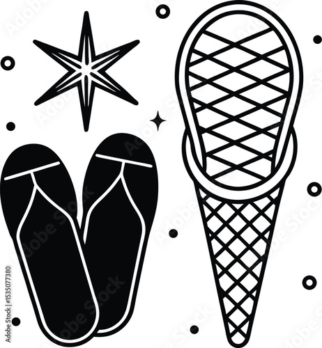 A pair of flip-flops silhouette white background	