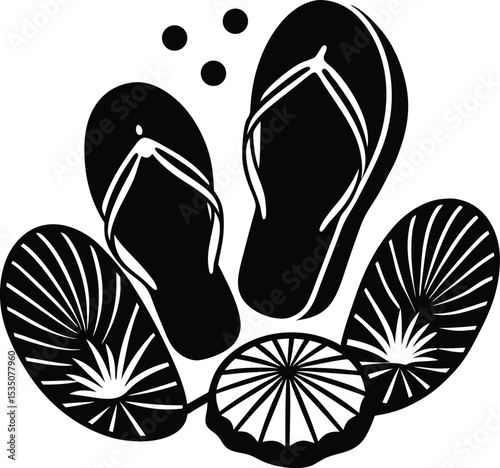 A pair of flip-flops silhouette white background	