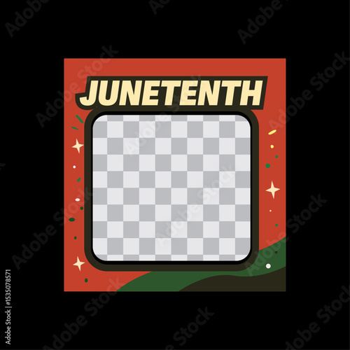 Juneteenth photo frame with African color theme and wavy border design for social media posts, African American celebration template, freedom and pride concept
