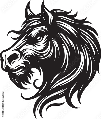 Aggressive Horse Head Illustration Vector Art of a Powerful Stallion