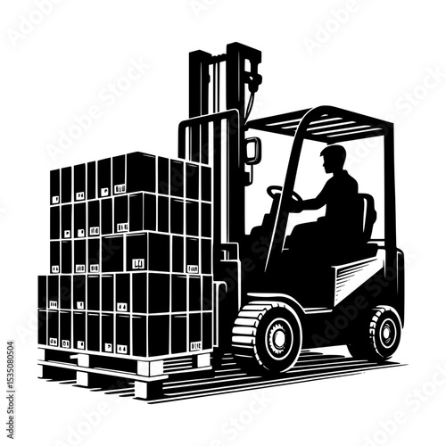 Forklift operator moving pallet of boxes
