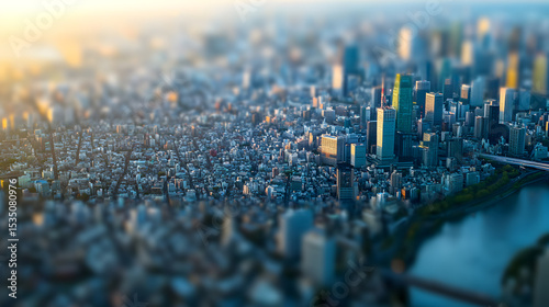 Aerial View of a Dense Urban Landscape with Selective Focus