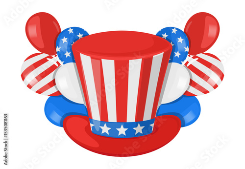 American Independence Day with president hat and balloons