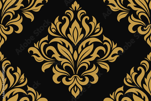 Seamless floral pattern vector: vintage damask flower ornament illustration for elegant retro design