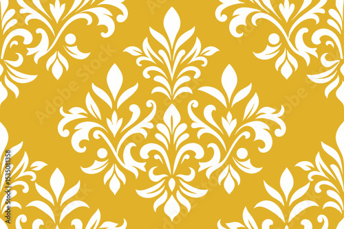 Seamless floral pattern with golden leaves and vintage damask ornament design for wallpaper and textile decoration