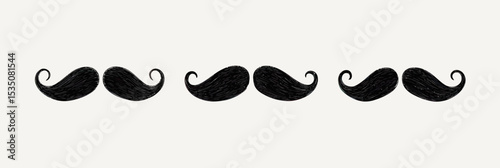 Set of five black hand drawn mustache icons in various classic styles on white background flat minimalist vector illustration for design elements and decoration