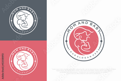 Mother and baby logo. Mom holding her child in her arms , vector illustration