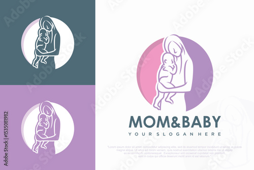 Mom and baby logo design icon with unique element concept . vector illustration