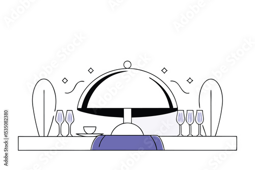 Elegant serving dome and classic tray design high resolution vector illustration for culinary or hospitality branding