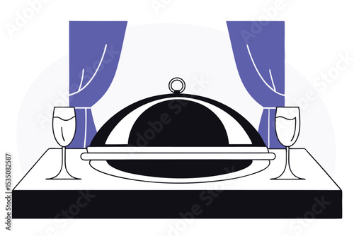 Elegant serving dome and classic tray high resolution vector design for culinary or hospitality marketing
