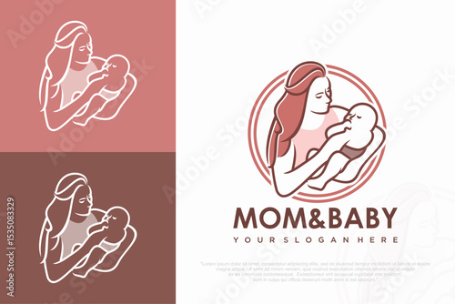 Mom and baby logo design icon with unique element concept . vector illustration