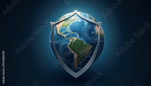 Fototapeta Naklejka Na Ścianę i Meble -  Earth Globe Protected by a Shield against Threats and Global Challenges