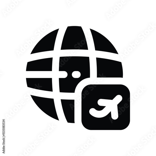 tour world glyph icon. Strong and solid vector icon for websites, mobile interfaces, presentations, and visual branding. High quality and easy to edit.