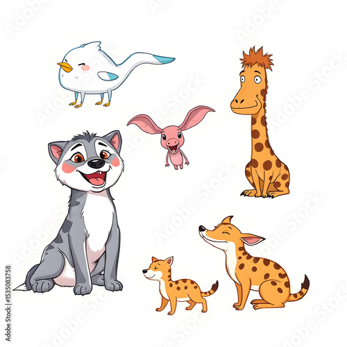  A set of cheerful animals. Stylized pixel-art with large enough “pixels” for recognizability, but without excessive detailing. 