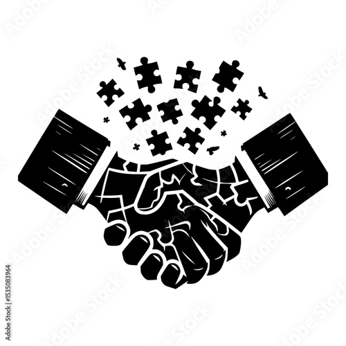Business partnership puzzle handshake concept