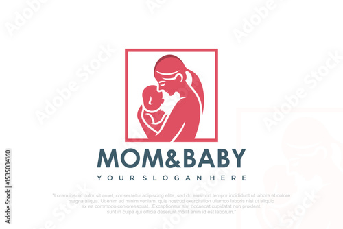 Mom and baby logo design icon with unique element concept . vector illustration