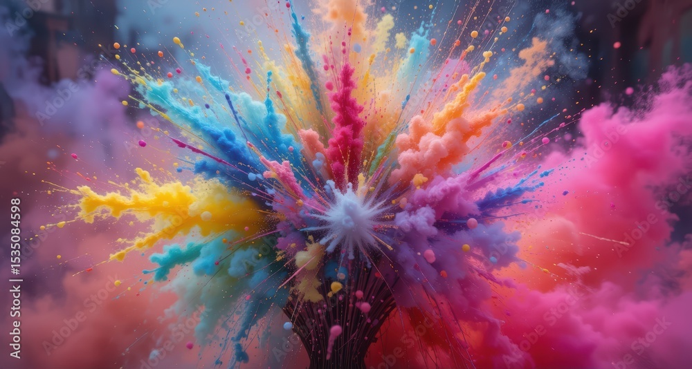 Fototapeta premium Vibrant Color Explosion with Smoke and Powder Creating a Stunning Visual Effect in the Atmosphere