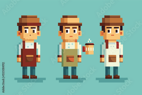 Coffee Shop Barista Pixel Art Model Sheet