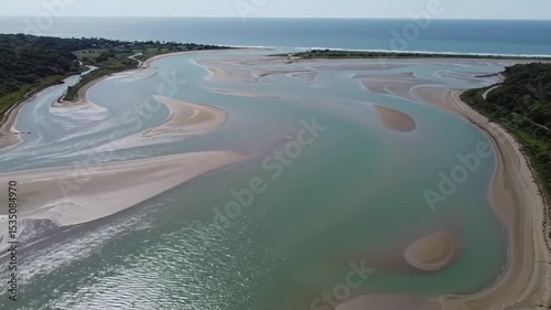 River Delta Meeting Ocean – Abstract Aerial Nature