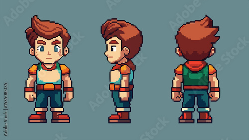 Game Character Pixel Turnaround Model Sheet