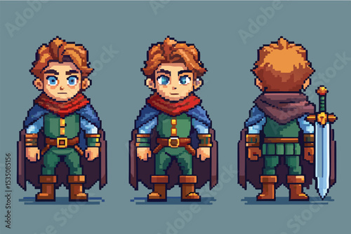  Medieval Character Pixel Turnaround Model Sheet