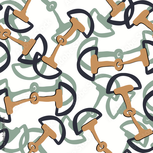 Abstract Hand Drawing Horse Bit Chains Seamless Vintage Vector Pattern Isolated Background